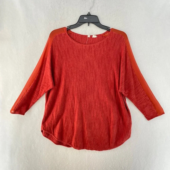 Moth Blouse Women's Sz L Red Pullover Stretch Long Sleeve Round Neck Pullover - Picture 1 of 11